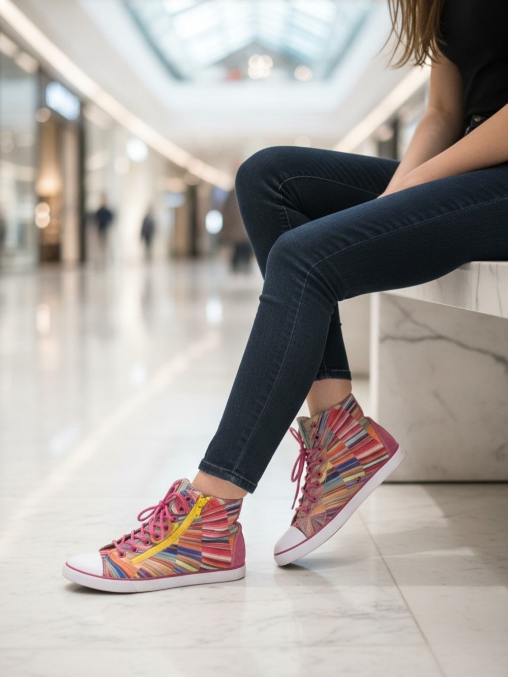 Nine West Pink Multicolor Stripe High-Top Sneakers